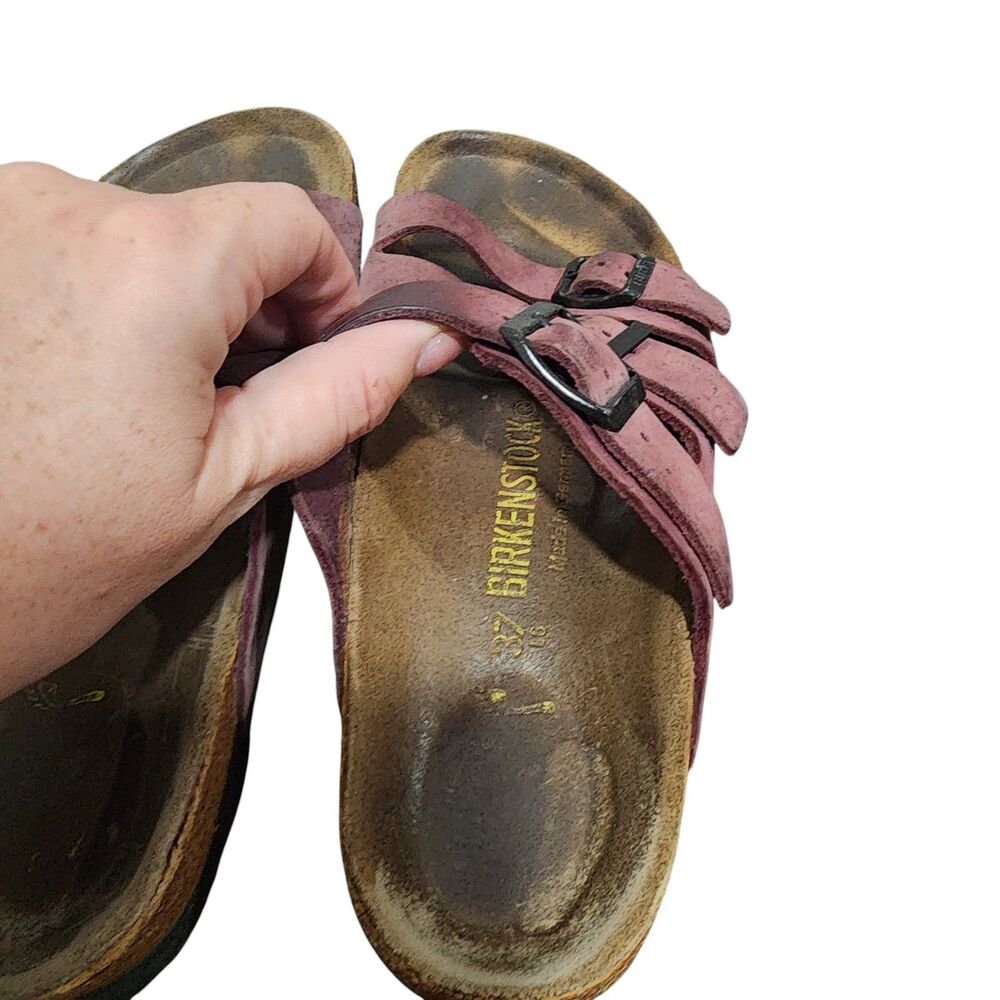 Birkenstock Suede Multi Strap Sandals Mauve Pink Size 37 US 6 Comfort - Picture 5 of 7